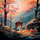 Male deer and spring scenic.  (AI Generated) Art Print